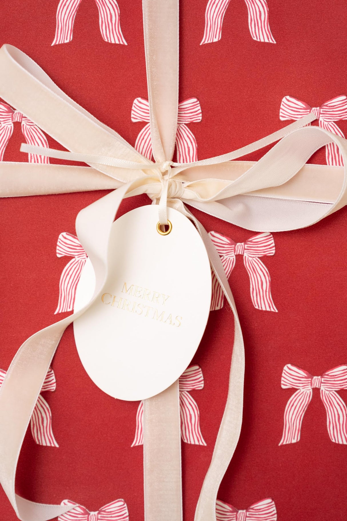 Merry Market Christmas Wrapping Paper Rolls, Premium Matte Gift Wrap, 30” x 168” Large Roll, Bows Stripes Design, Holiday Gift Wrapping