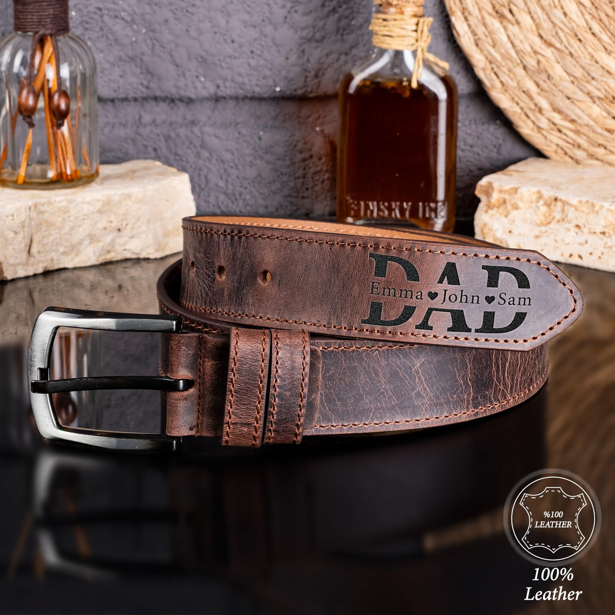 Custom Engraved Leather Belt, Personalized Genuine Leather Adjustable Strap with Hidden Message, Name, Initials, Date, Unique Gift for Husband, Father, Wedding, Anniversary, Valentine, Christmas