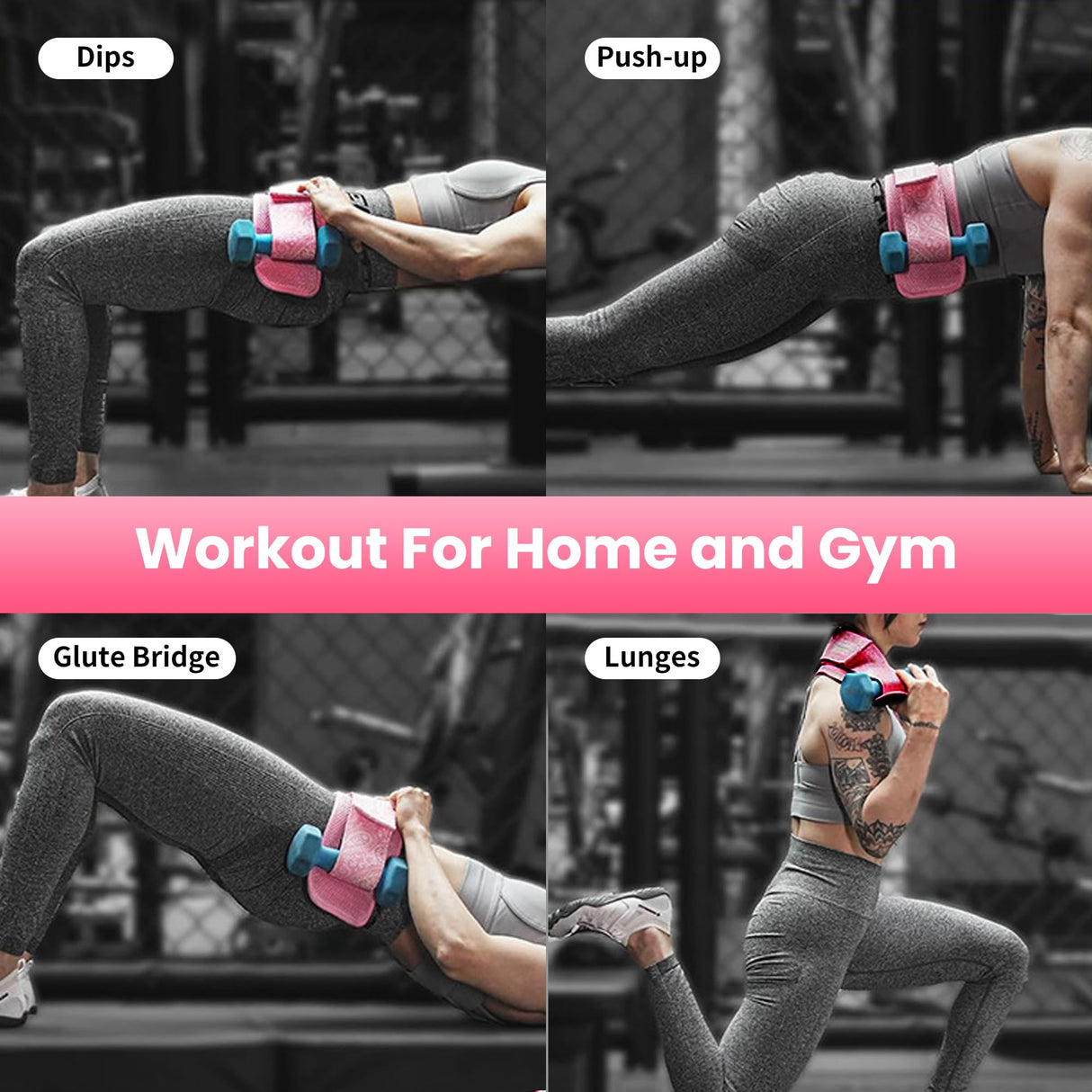 Hip Thrust Belt – Heavy Duty & Secure Glute Trainer with Non-Slip Rubber Extra Padding for Dumbbells, Kettlebells & Plates – Ideal for Gym, Home, & On-the-Go Workouts (Pink)