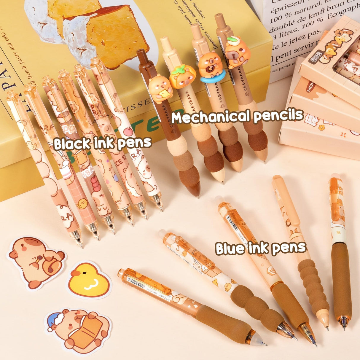 Fimibuke Kids School Supplies for Girls, 36PCS Cute Capybara Stationery Set with Pencil Case Gel Pens Pencils Stickers Notebooks Sticky Note Kawaii Birthday Christmas Gifts for Kindergarten Elementary