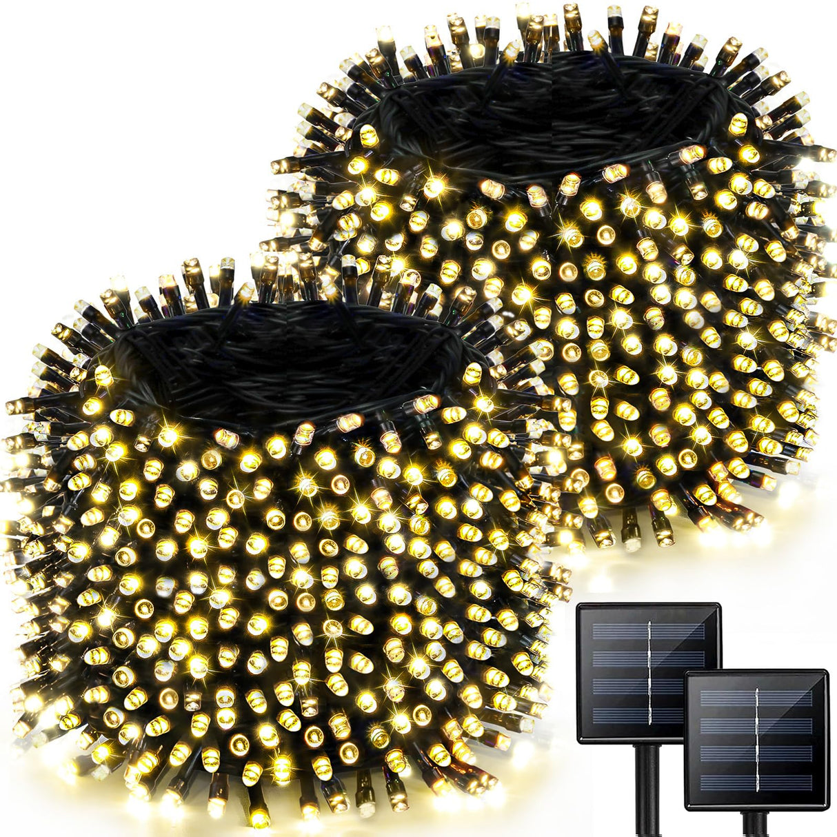 2 Pack 480 LED Solar String Lights for Outside, 170 FT Super Long Solar Chrismas Lights Outdoor with 8 Modes & Memory Function, Waterproof Twinkle Light for Xmas Tree Party Decorations (Warm White)