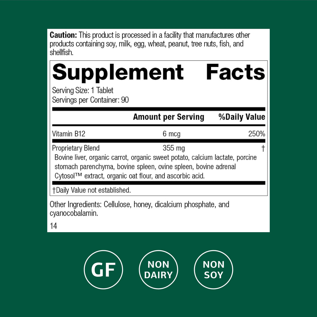 Standard Process Cataplex B12 - Vitamin B12 Supplement for Blood Health Support & Nervous System Function - B12 Vitamin Supplement for Well-Being - Gluten-Free, Non-Dairy & Non-Soy - 90 Tablets