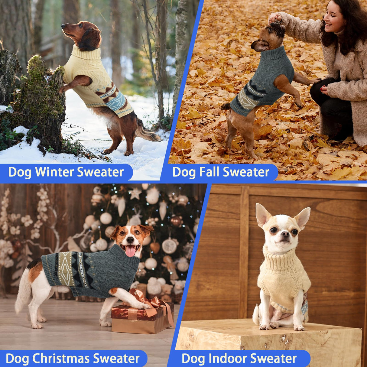 MIGOHI Windproof Dog Sweater Stretchy Medium Dog Sweater for Chilly Day | Dachshund Sweaters for Cold Weather Comfortable Sleeveless Winter Christmas Knitwear for Wiener,Pug,LightBeige,M