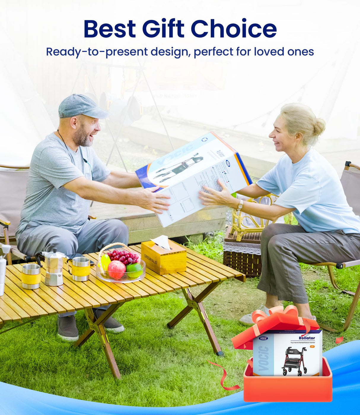 VOCIC Walkers for Seniors, Z21 Rollator Walker with Seat Supports 350lb, 8" Big Wheels for All Terrain, Ergonomic Arc Seat & 6" Ultra Backrest Foldable Walker, Dual Height Adjustment, Lightweight 2025