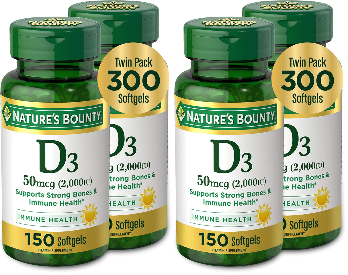 Nature's Bounty Vitamin D3, Supports Immune System and Bone Health, 50mcg, 150 Softgels (Pack of 4)
