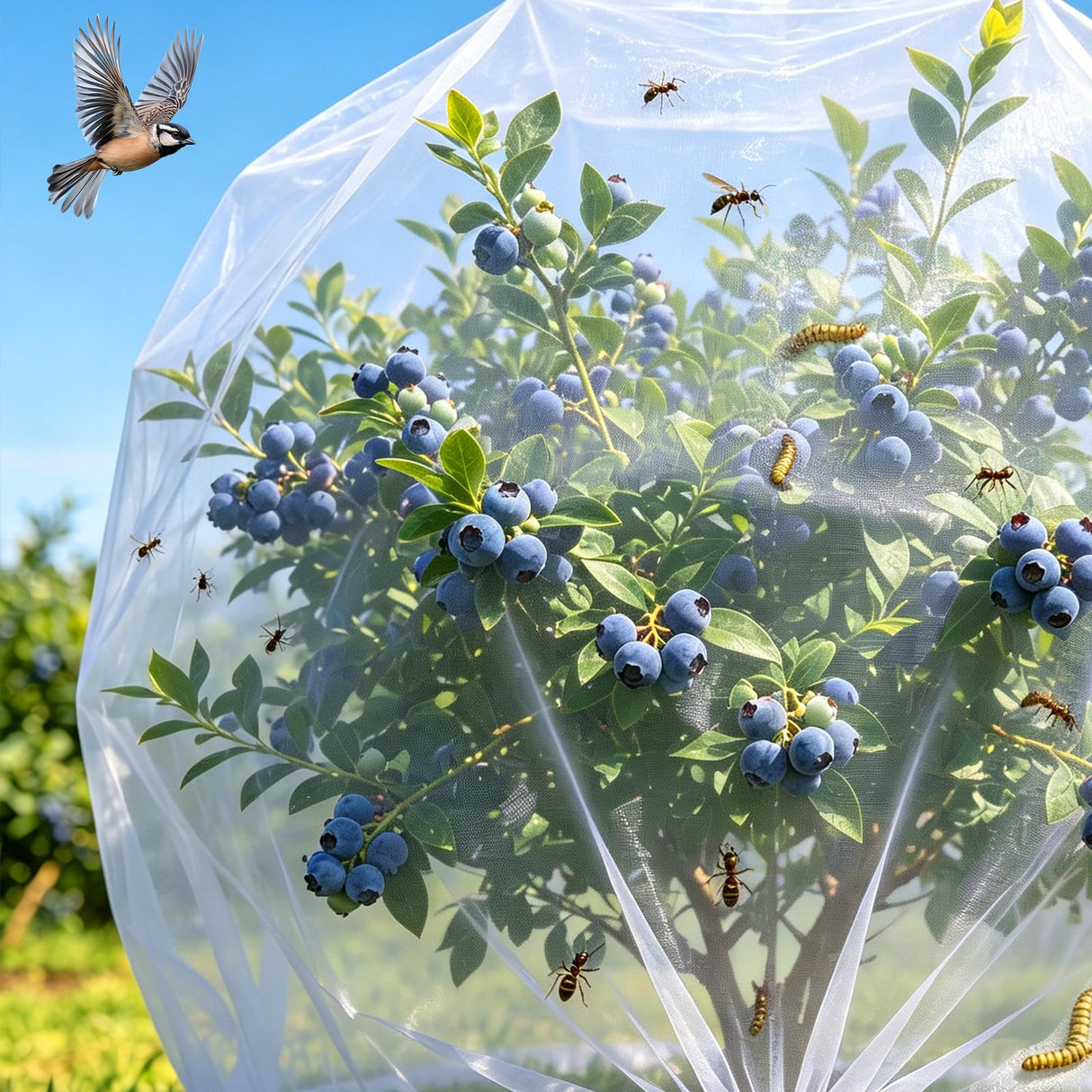 4PCS 4Ft × 5Ft Fruit Tree Netting with Zipper and Drawstring, 60 Mesh Thickened Garden Bird Netting for Blueberry Bushes, Fruits, Vegetables, Insect Bird Barrier Mesh Protective Cover