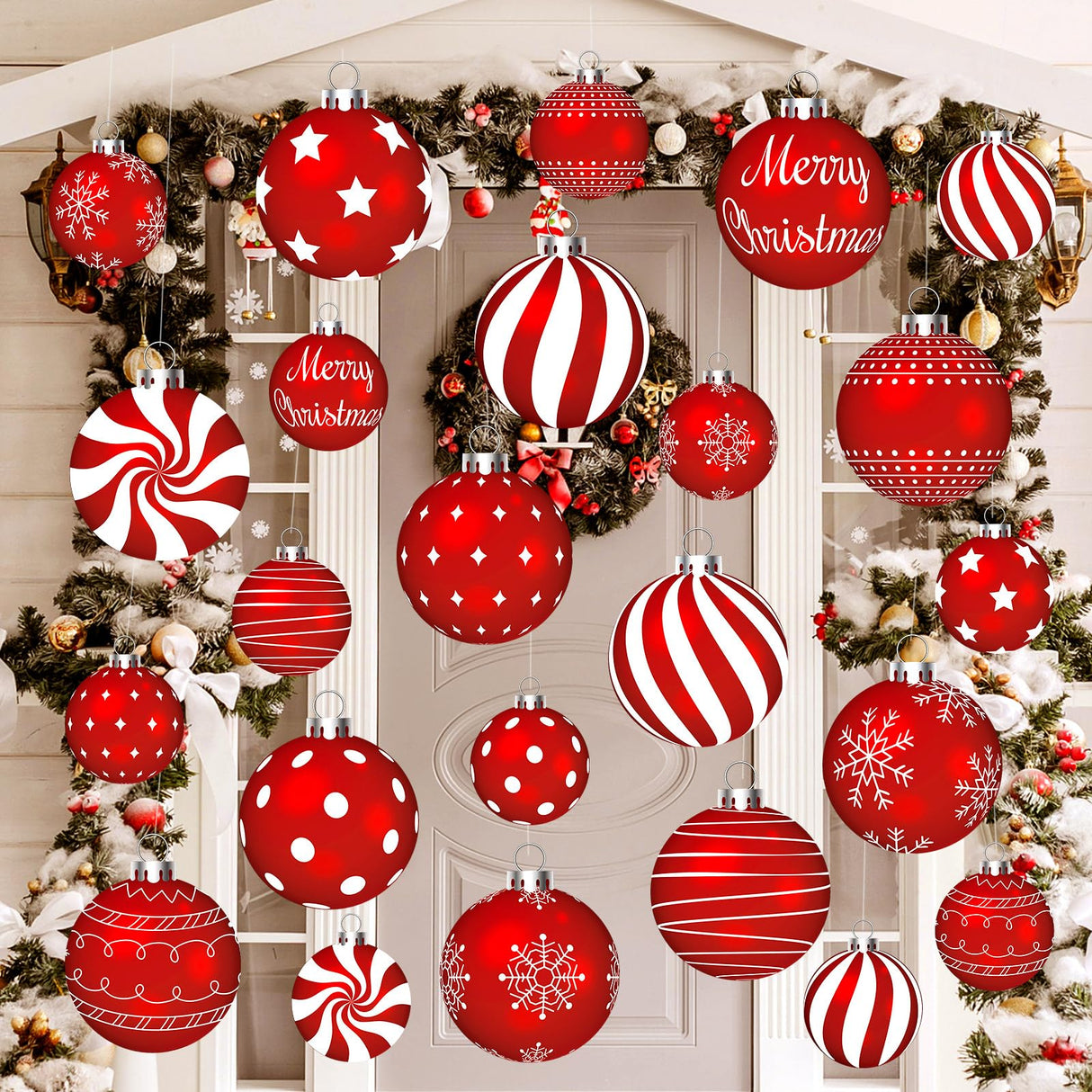 Huwena 24 Pcs Christmas Decorations Outdoor Christmas Hanging Ornaments Peppermint Candy Yard Signs Double Sided Lawn Decorations Peppermint Ornaments for Xmas(Red)