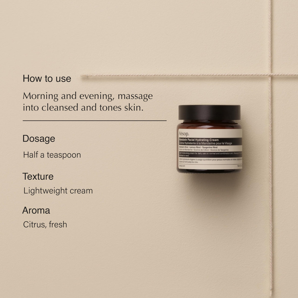 Aesop Mandarin Facial Hydrating Cream | Cools, Tones, and Balances Normal And Combination Skin | Mandarin Rind, Lemon Rind, Tangerine Rind | 2.1 oz / 60 mL