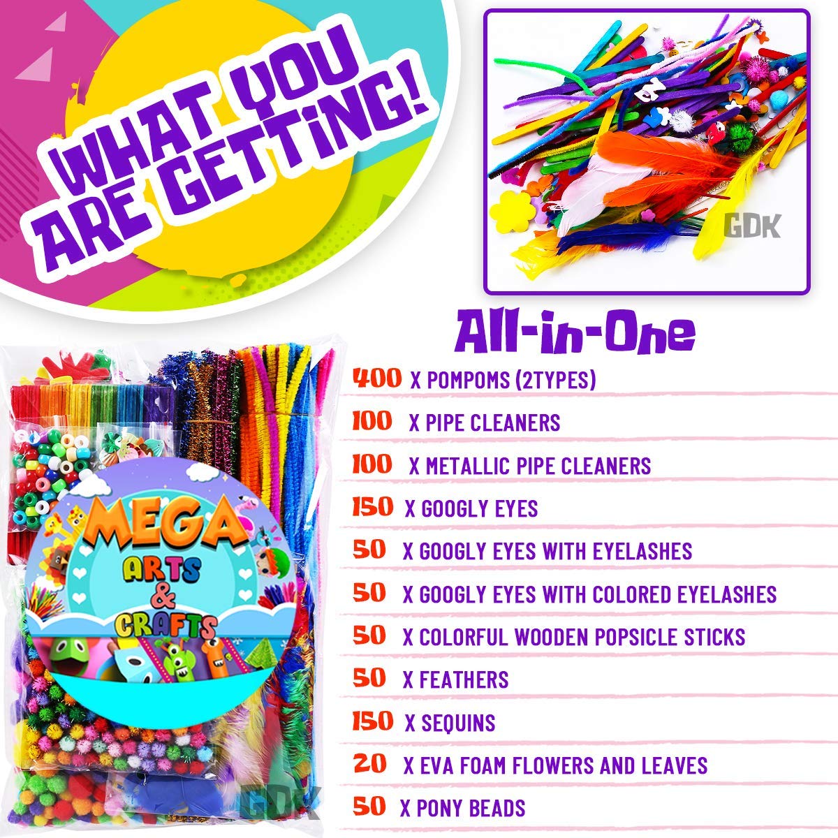 Goody King 1170Pcs+ Arts and Crafts Supplies for Kids