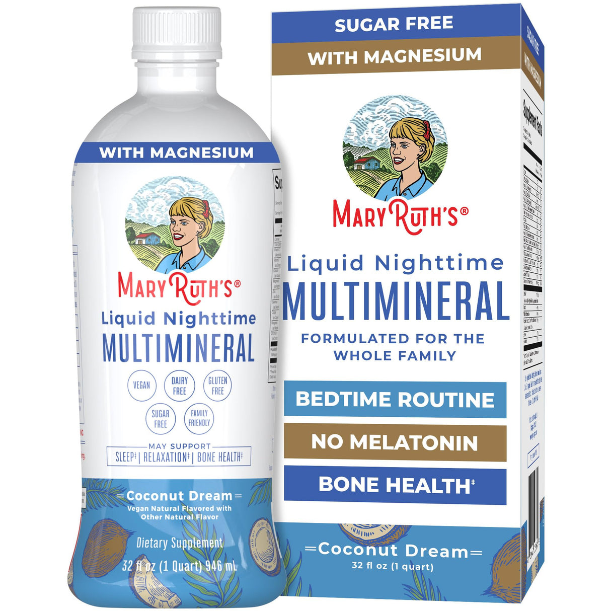 MaryRuth Organics Liquid Nighttime Multimineral | No Melatonin | Bedtime Routine | Magnesium Citrate | Calcium | Zinc | Vitamin D3| Available in 4 Flavors - Vegan | Sugar Free | Gluten Free | 32 Oz