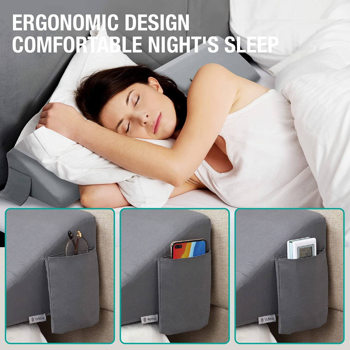 Vekkia Cal King Size Bed Wedge Pillow/Headboard Pillow Mattress Wedge Gap Filler,Close Gap (0-6") Between Headboard and Mattress (Gray 72"x10"x6")