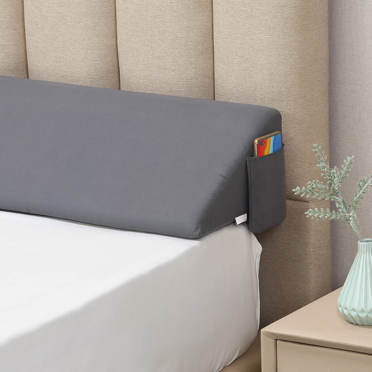 Vekkia Cal King Size Bed Wedge Pillow/Headboard Pillow Mattress Wedge Gap Filler,Close Gap (0-6") Between Headboard and Mattress (Gray 72"x10"x6")