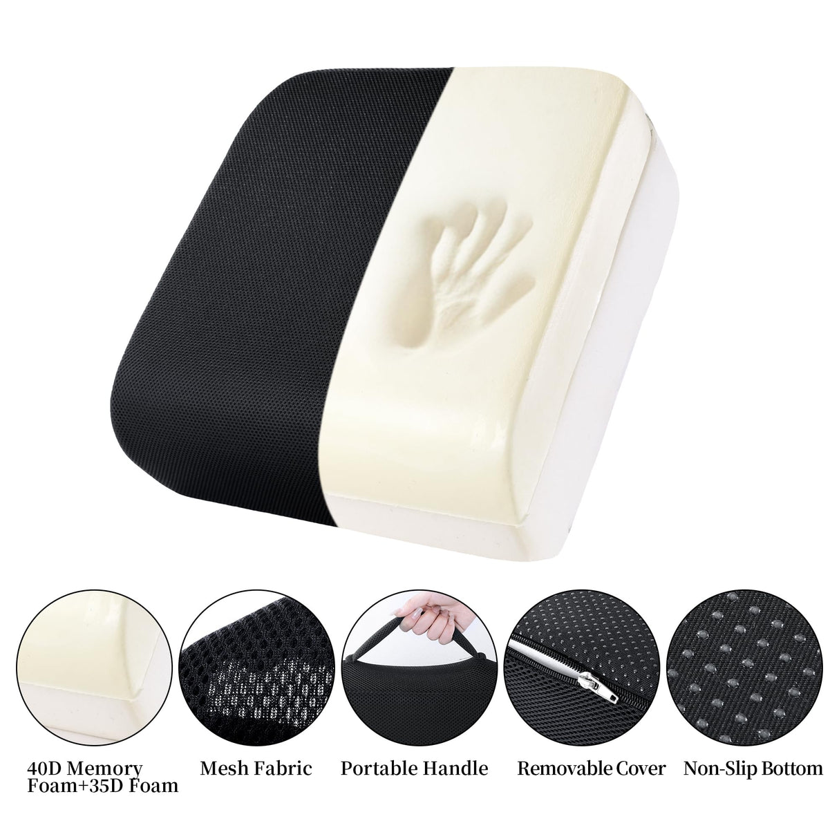 MABOZOO Extra Thick Chair Cushions,Office Chair Booster Seat Cushion to Raise Seat Height for Pain Relief,18 x 16 x 6 inch Non Slip Memory Foam Thick Cushion with Carry Handle(Black)