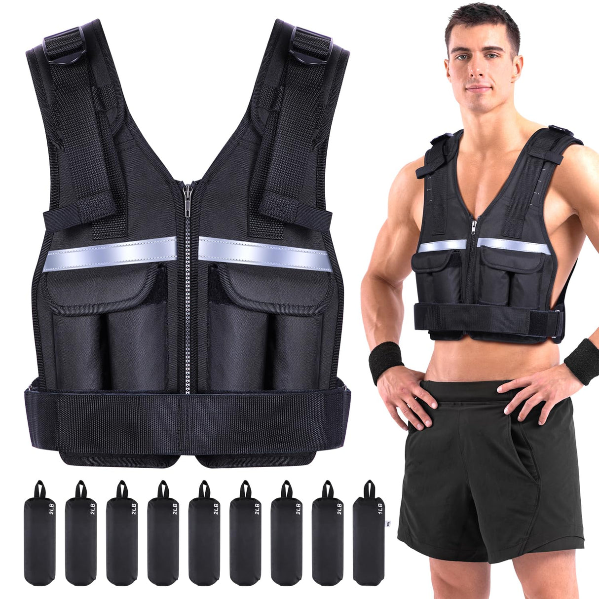 Adjustable Weighted Vest Weights Set: Sportneer 2 4 6 8 10 12 14 16 18 Lbs Body Weight Vests 9 In 1 Fast Adjust Running Vest for Men Women Gym Home Workout Fitness Exercise Strength Training 2-18 Lbs