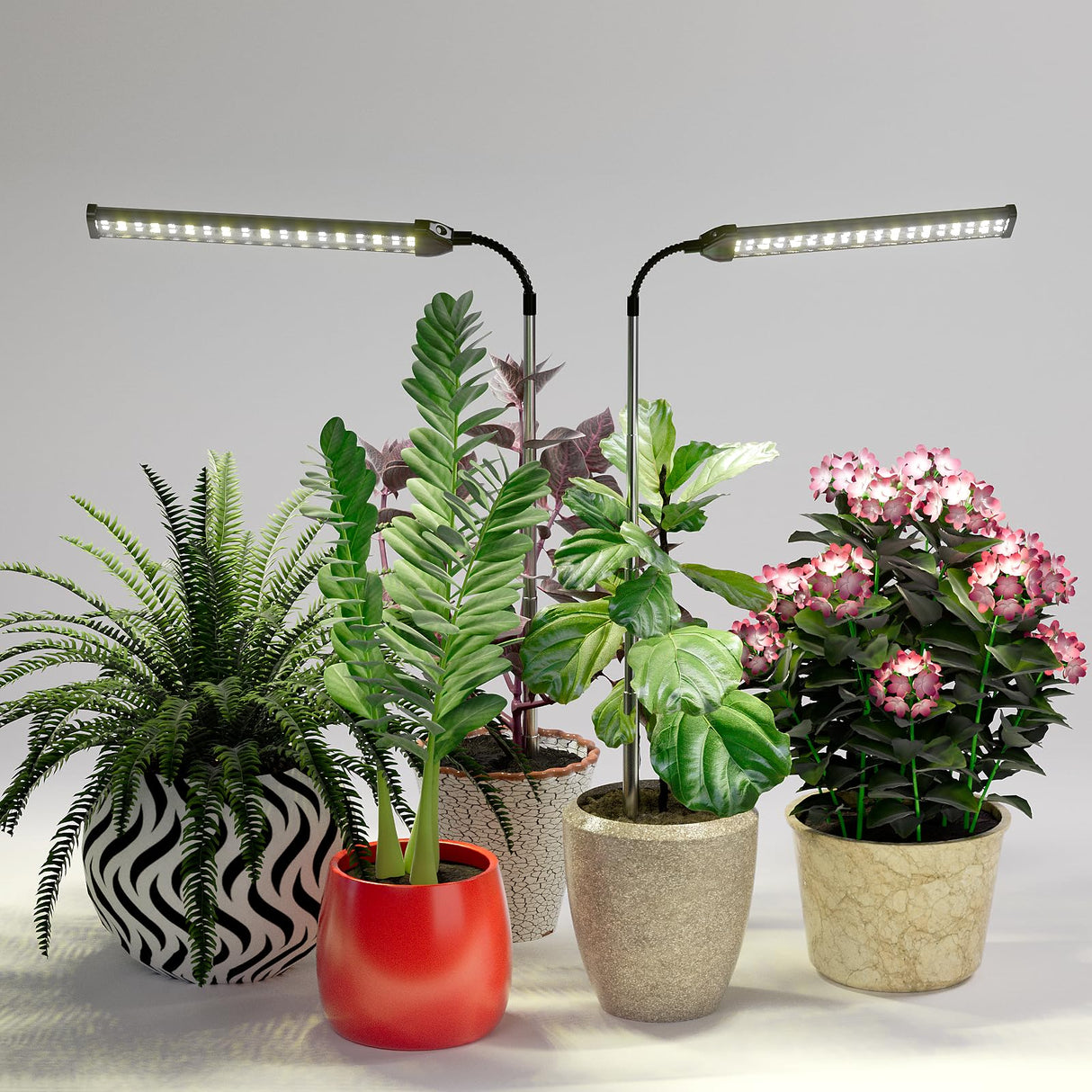WeeLeeGoo LED Grow Light 2 Pack, 6000K White Full Spectrum 144 LED Gooseneck Growing Lamp for Indoor Plants Growth,4 8 12 18Hrs Timer & Brightness Changeable,Insert Pole Extendable 4-10''