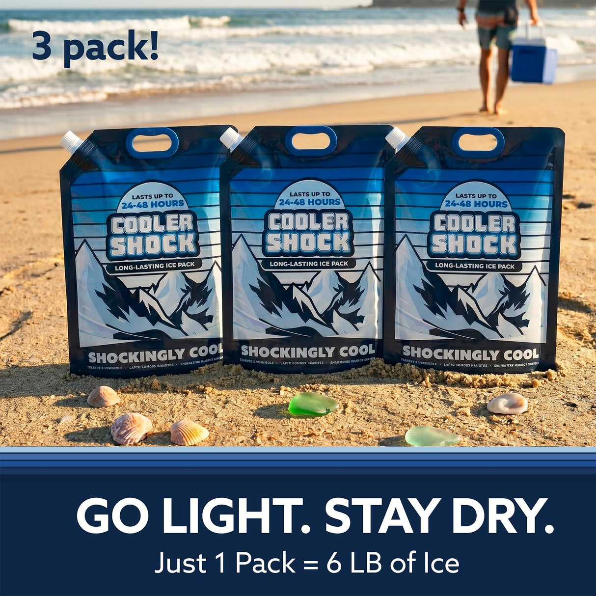 Cooler Shock Reusable Ice Packs for Cooler - Long-Lasting Freezer Packs with Built-in Handle - Large Cooler Size, Pack of 3