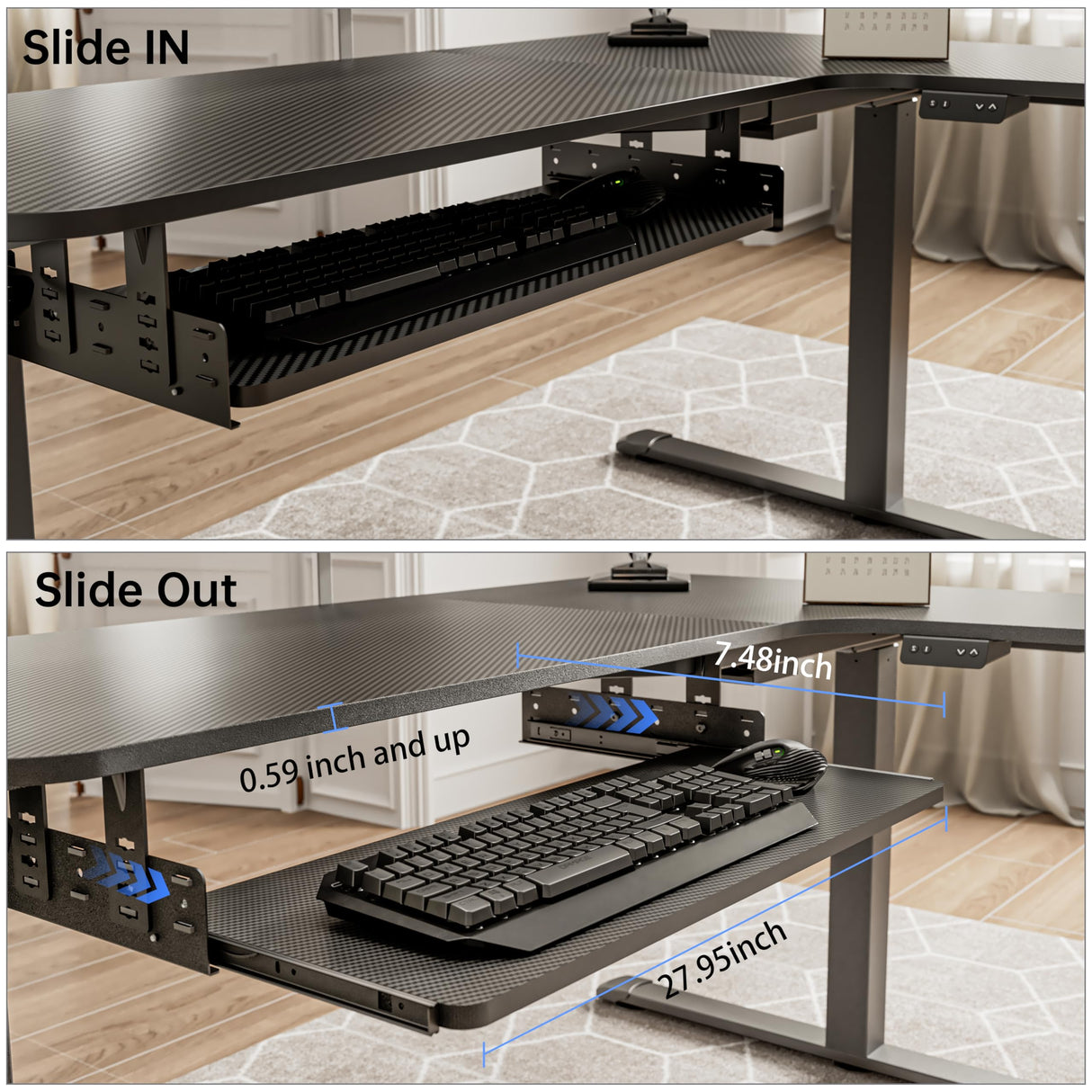 EUREKA ERGONOMIC Adjustable Keyboard Tray Under Desk, 28x11 Inch Large Slide Out Keyboard & Mouse Platform Tray, Wooden Pull Out Computer Keyboard Drawer for Typing Home Office Desk, Black