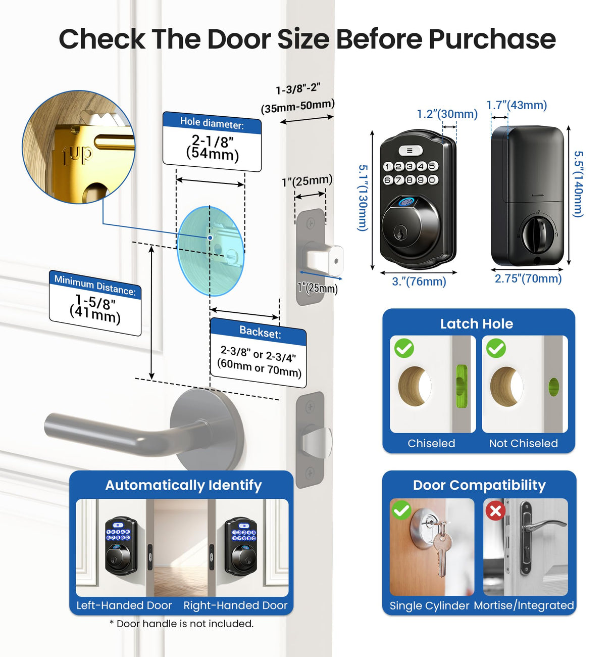 Veise KS02A Fingerprint Keyless Entry Door Lock, Auto Lock, Electronic Keypad Deadbolt for Front Door, Biometric, Anti-Peeping Password, Easy Install, Matte Black
