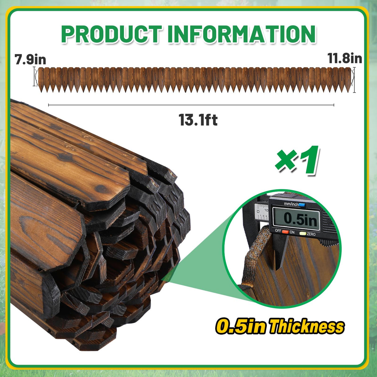 Wooden Garden Edging - 13.1ft x 11.8in Pine Landscape Border, Flexible Weather-Resistant Fences for Decorate Spring Outdoor Patio Yard Lawn Flower Beds