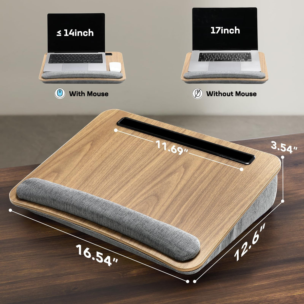 HUANUO Laptop Lap Desk with Cushion, Fit up to 15.6" Laptops, Woodgrain