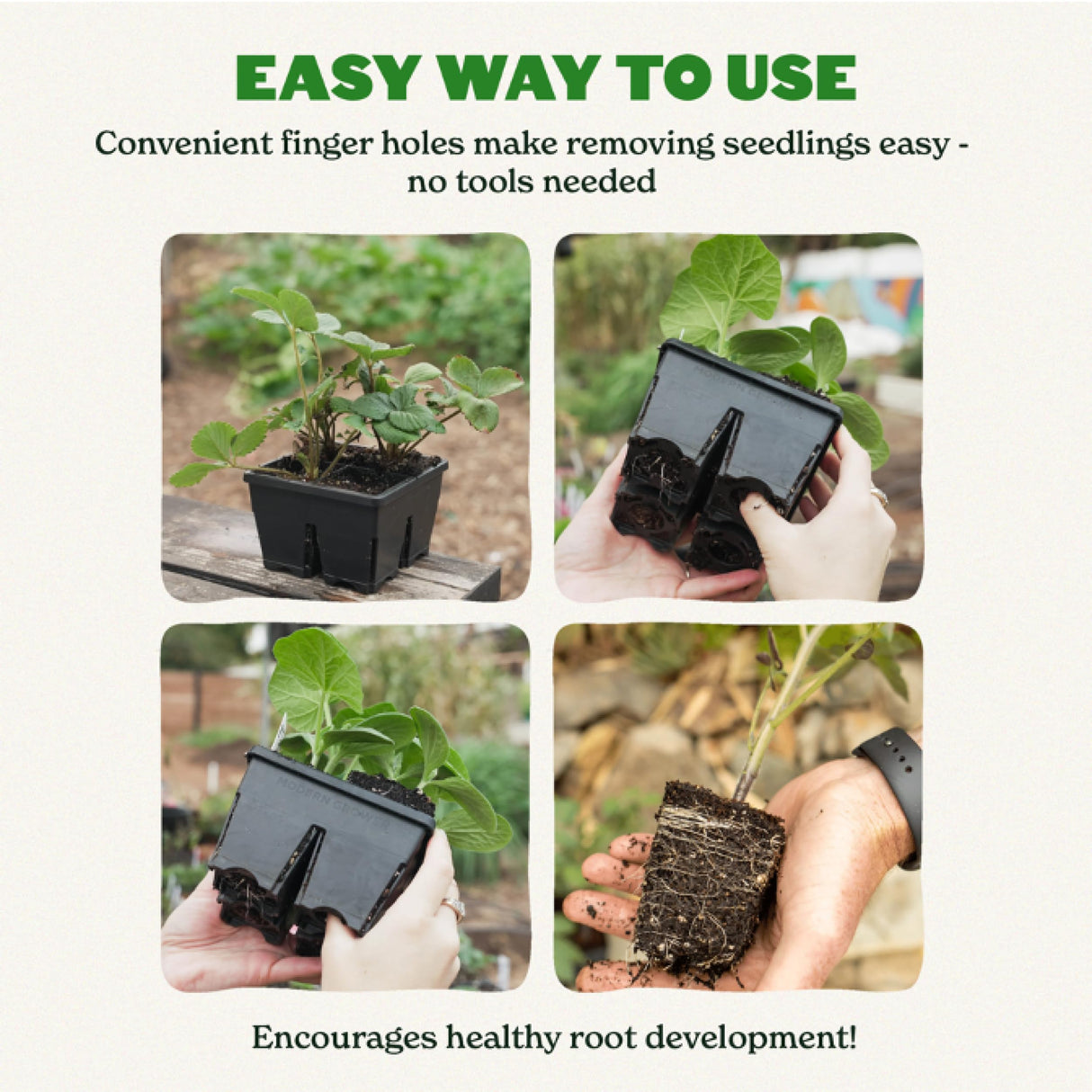 Epic Reusable Seed Starter Tray - Easy Watering Seed Starting Trays - Gardener Friendly Plant Trays for Seedlings | UV-Treated BPA-Free Seedling Tray -4-Cell 4" Seed Starting Trays - Black /4 Trays