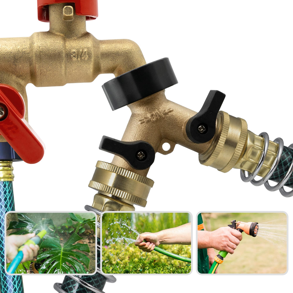 Vancoco Garden Hose Splitter - 2 Way Hose Splitte rwith On/Off Valves, 3/4 inch Garden Hose Connector and Y Splitter, Adapter for Garden Tap, Outdoor Outlet & Spigot
