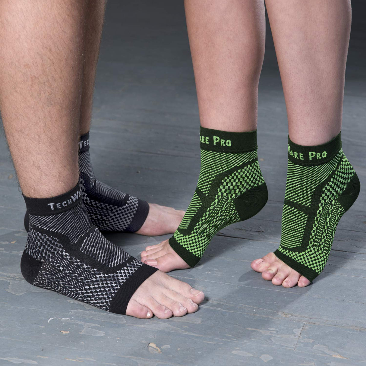 TechWare Pro Ankle Brace Compression Sleeve - Relieves Achilles Tendonitis, Joint Pain. Plantar Fasciitis Foot Sock with Arch Support Reduces Swelling & Heel Spur Pain. (Black/Green, L/XL)