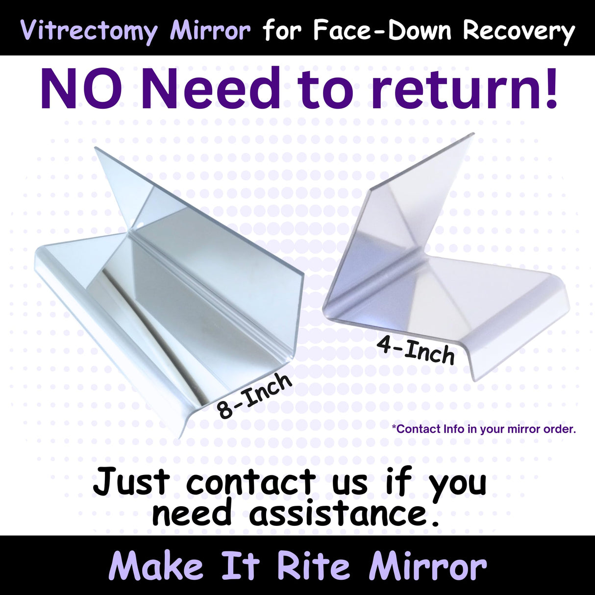 8" Wide 2-Way Make It Rite Mirror for Face Down Vitrectomy Eyesight and Proning Lung Recovery | Easy to Watch TV During Face Down Recovery
