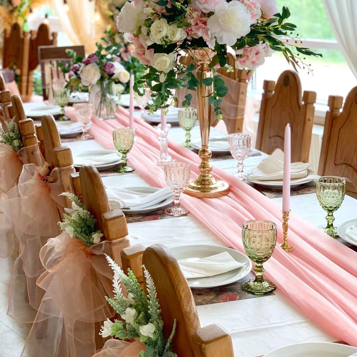 10 Pack 10ft Baby Pink Chiffon Table Runners Wedding Table Runner Sheer Romantic Tulle Table Runner for Christmas Wedding Bridal Tea Party Baby Shower Birthday Party Table Decorations(120 x 12 in)