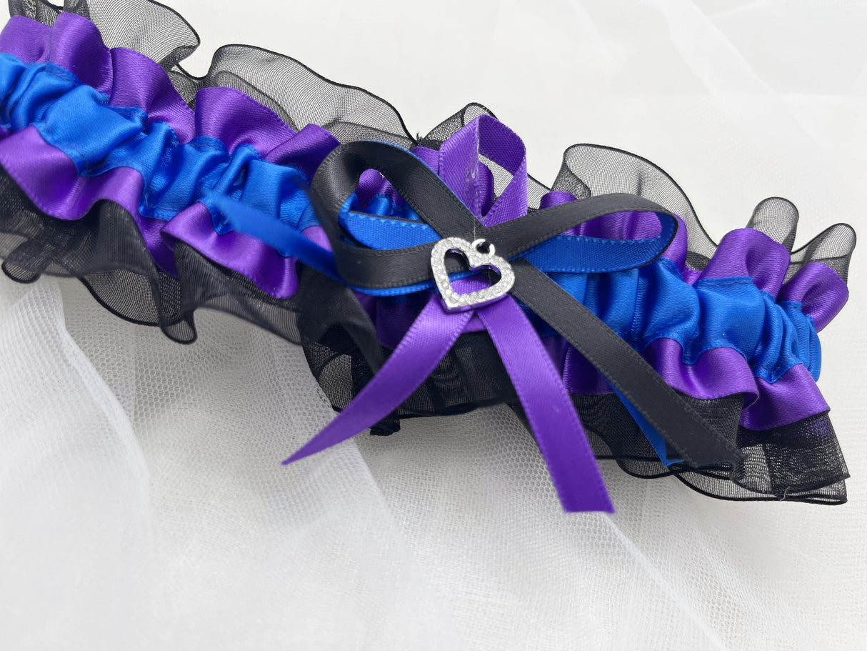 UnderYours Lace Wedding Garters for Bride, Royal Blue Purple Black leg Garter Set with Charm for Wedding Prom(Purple)