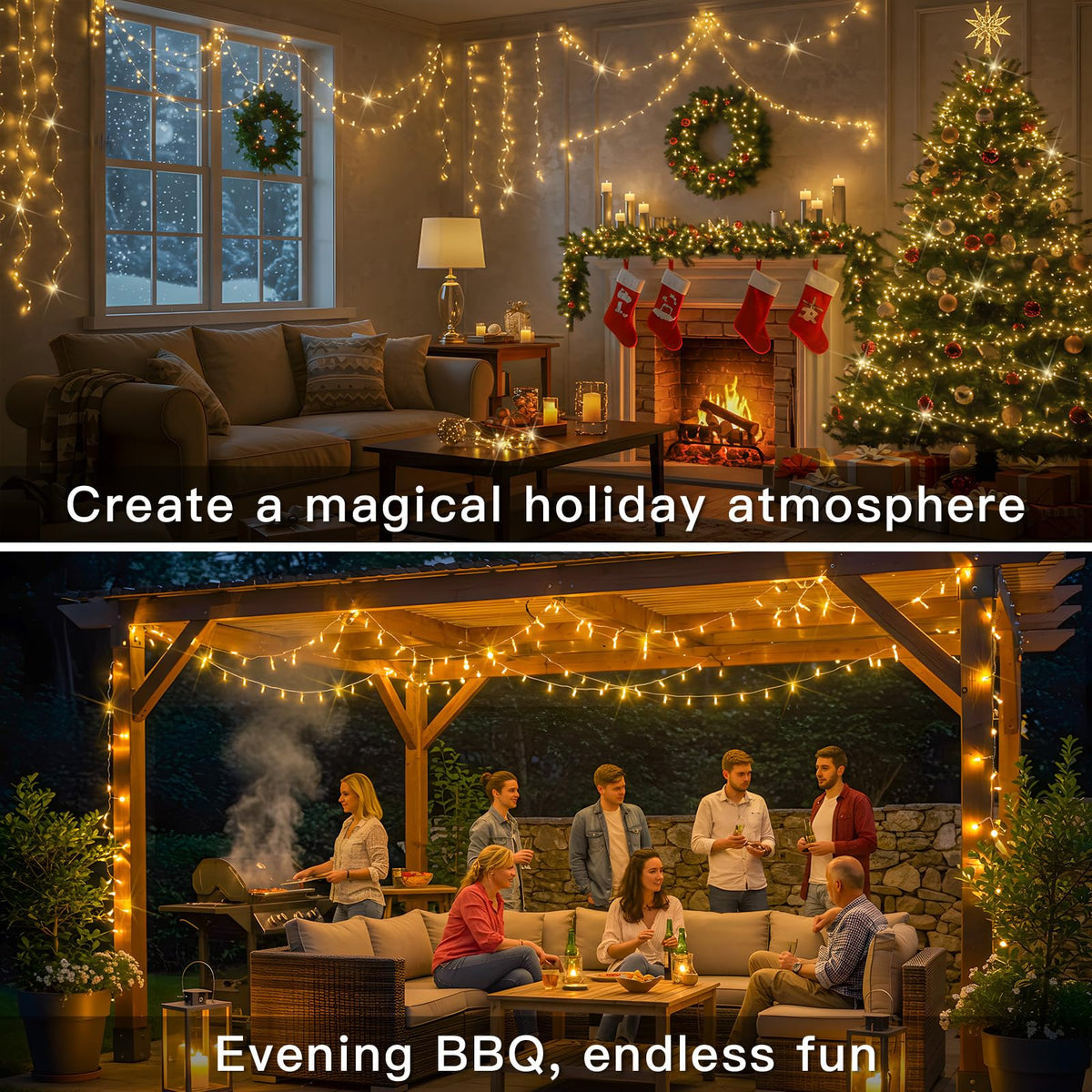 suddus String Lights Indoor Plug in 200 LED Christmas Lights Warm White