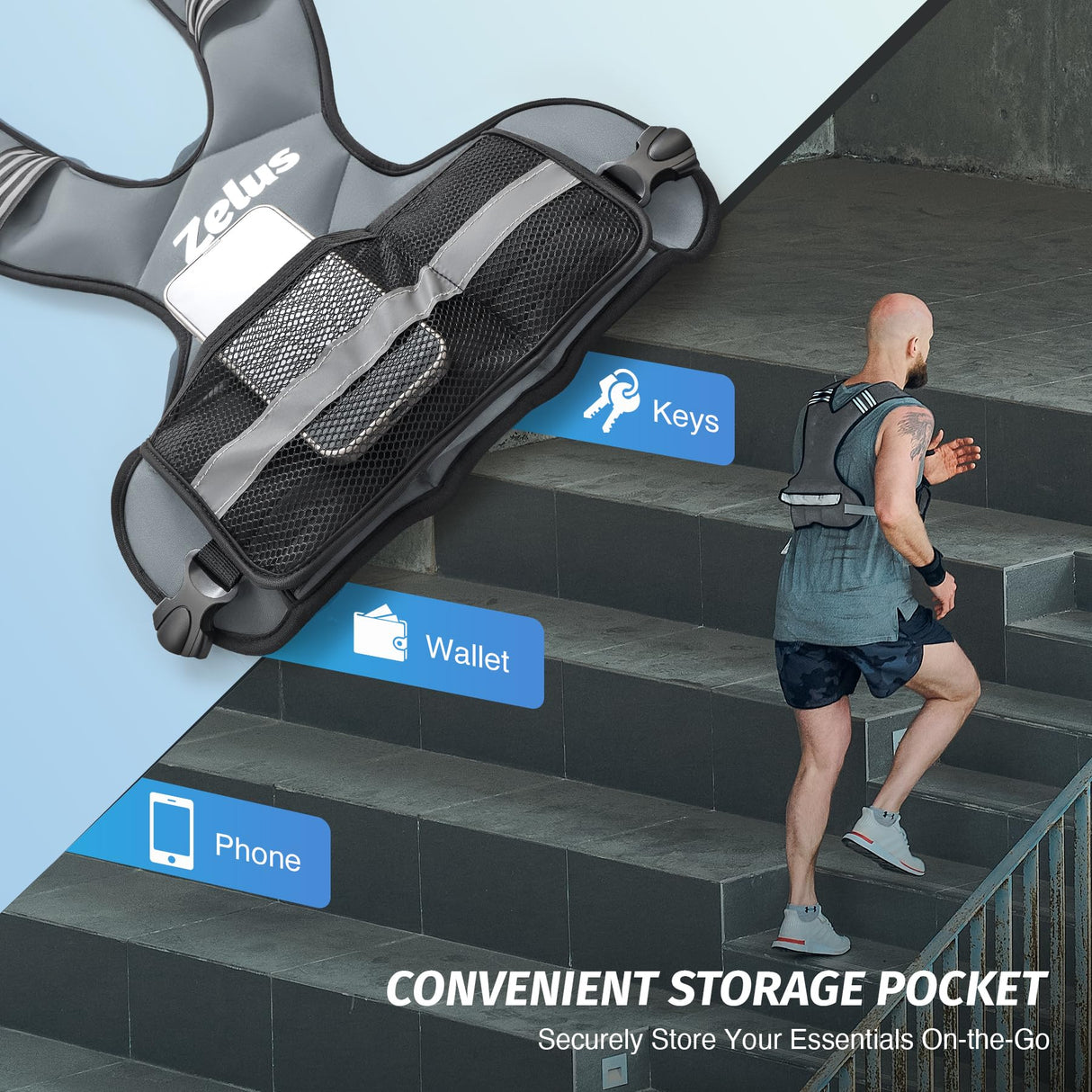 ZELUS Weighted Vest for Men and Women, Adjustable Body Weight Vest Exercise Set for Workouts, 4-10lb/11-20lb/20-32lb with 6 Ironsand Weights for Cardio Strength Training Walking Jogging, 20-32lb, Gray