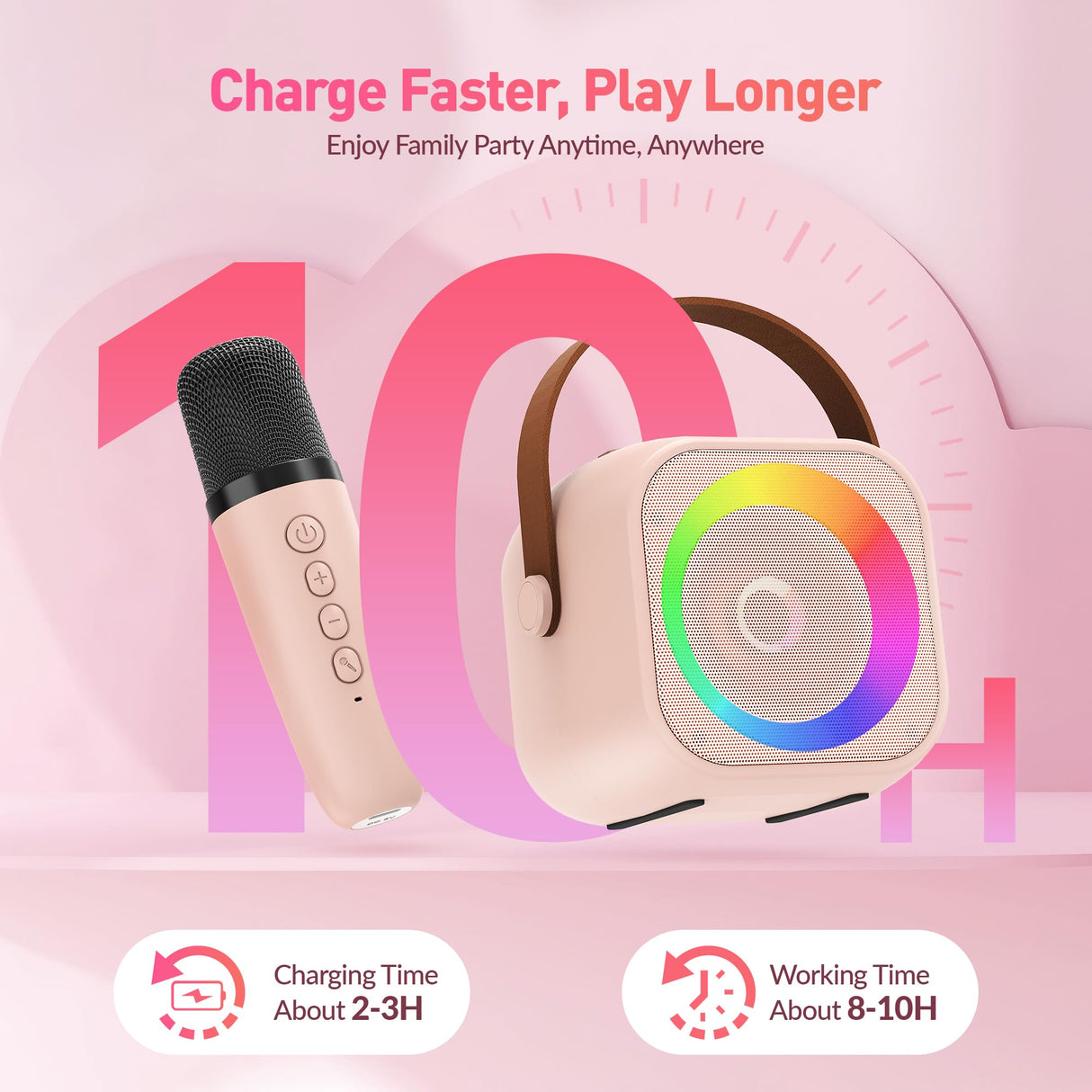 Karaoke Machine for Kids Adults, Mini Portable Bluetooth Karaoke Speaker with 2 Wireless Microphone and Lights, Christmas Birthday Gifts for Girls Ages 4, 5, 6, 7, 8, 9, 10, 12+ Family Home Party