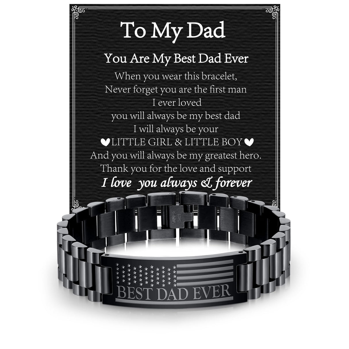 P. BLAKE Fathers Day Gift for Dad from Son Daughter, Stainless Steel Watch Bracelet Birthday Best Dad Ever Presents Jewelry for Daddy Papa Father