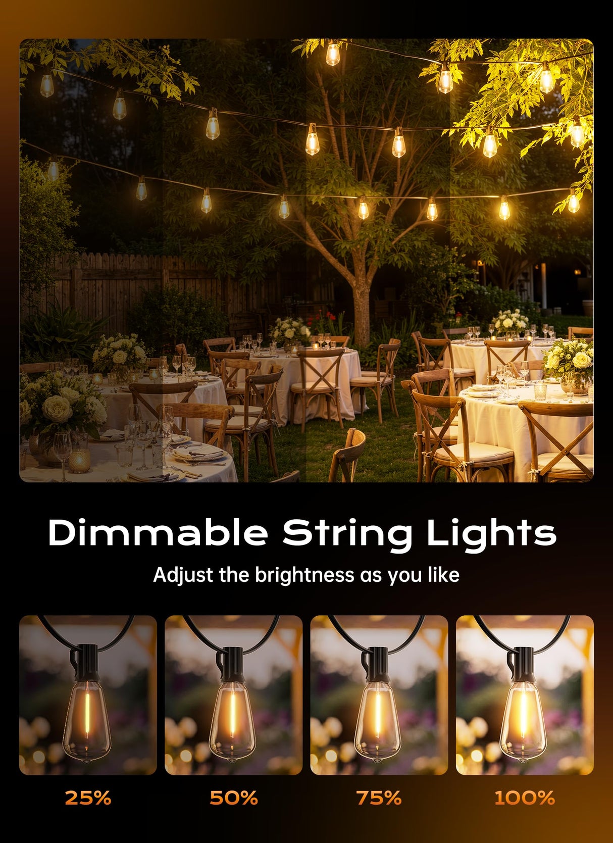 Minetom 55FT Outdoor String Lights with Remote, 17+1 Shatterproof ST38 LED Bulbs, Waterproof Patio Lights with 3 Modes, Dimmable & Connectable 2700K Hanging Lights for Backyard Porch Deck Balcony