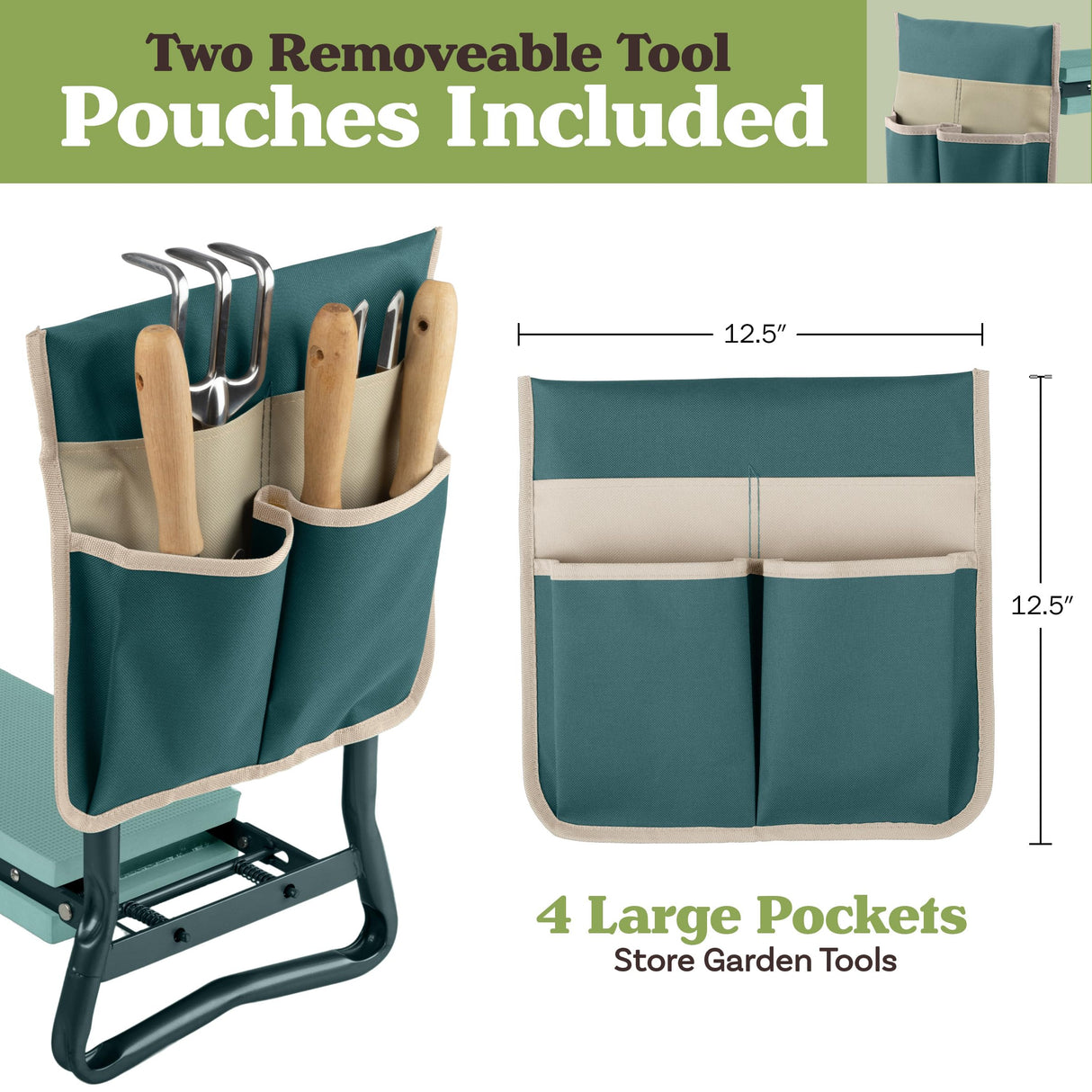 Garden Kneeler and Seat - 2-in-1 Foldable Garden Kneeling Pad and Stool with Removable Pockets for Gardening Tools - Gardening Gifts for Women, Mom, Dad, Seniors or Grandparents by Pure Garden (Green)