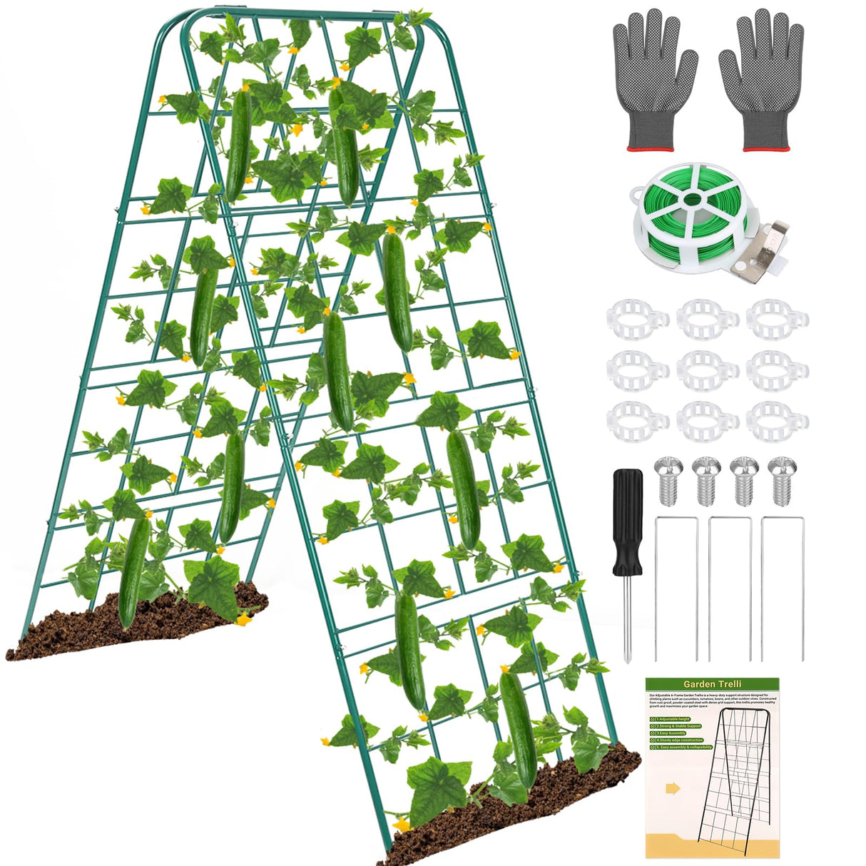 Heavy Duty Metal 50"x17" Cucumber Trellis for Raised Bed, A Frame Garden Trellis for Climbing Plants Outdoor, Plant Trellis Support for Tomato Bean Pea Grape Adjustable Vegetable Garden Trellis