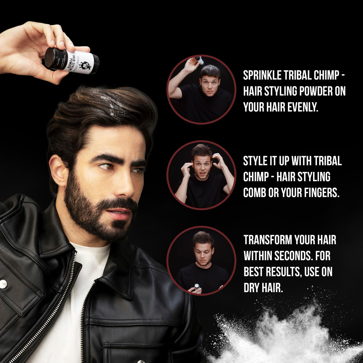 Tribal Chimp Hair Styling Powder, All-day Invisible Hold Hair Volumizer and Texture Powder for Men and Women, Styling Powder with Matte Finish - 6-Piece Set, 10g