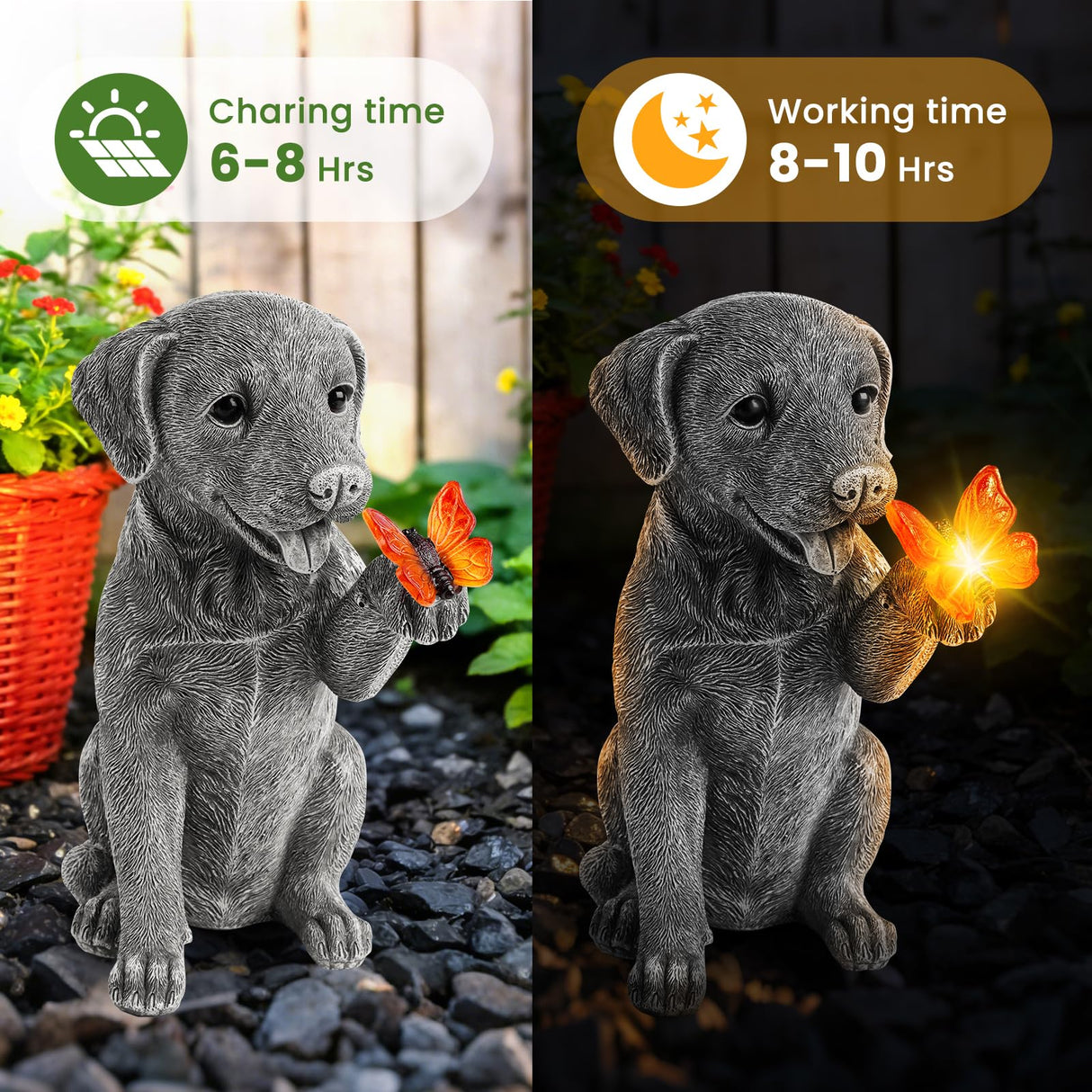 Solar Garden Statues Outdoor Decor, Garden Decor Dog Statue for Outside