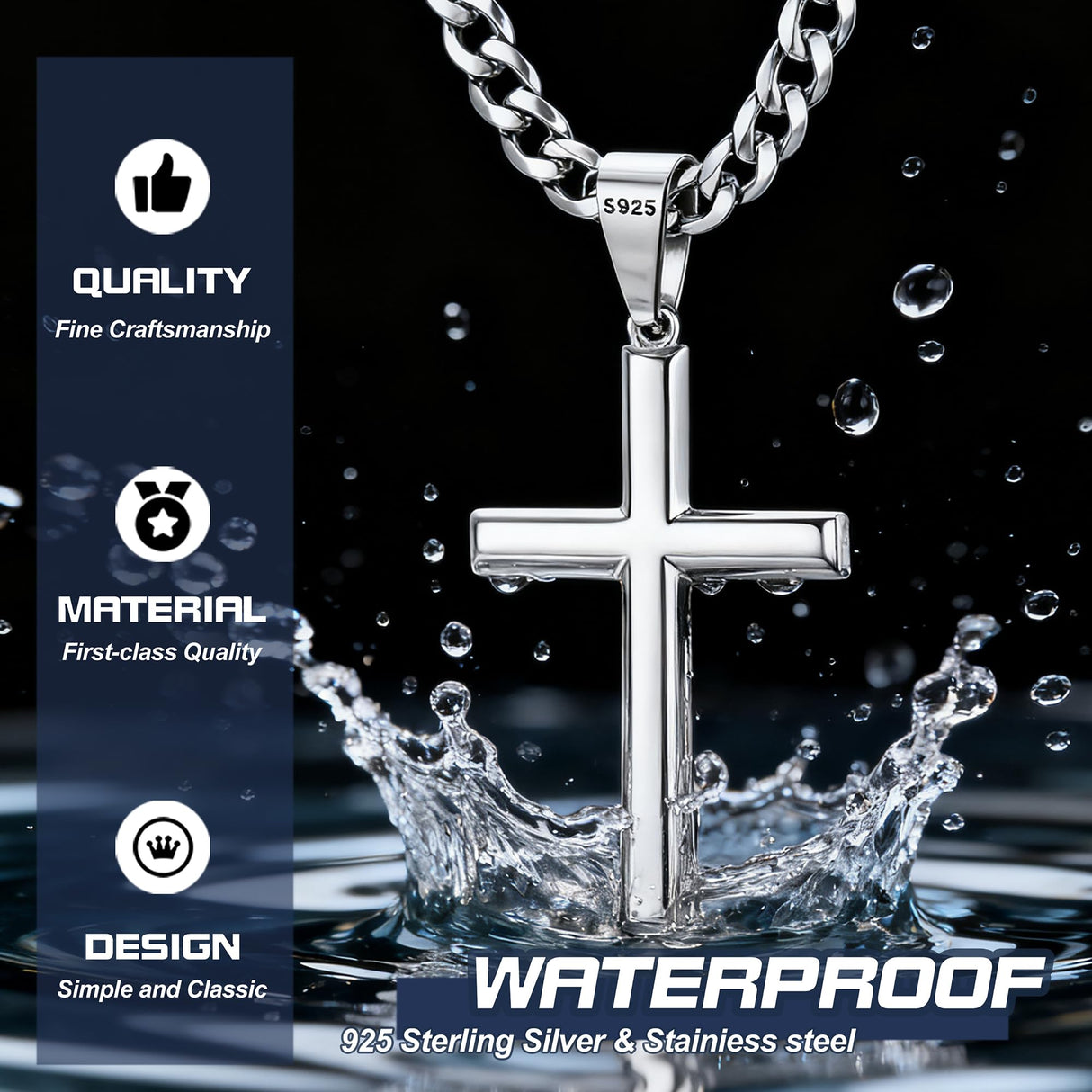 Besteel 925 Sterling Silver Cross Necklace for Men Women Cross Chain 18 In