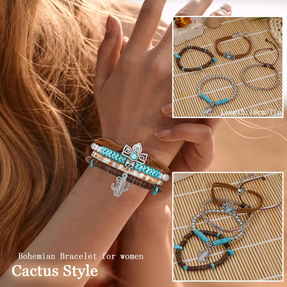COLOYAN 28PCS Western Turquoise Beaded Bracelets for Women Stackable