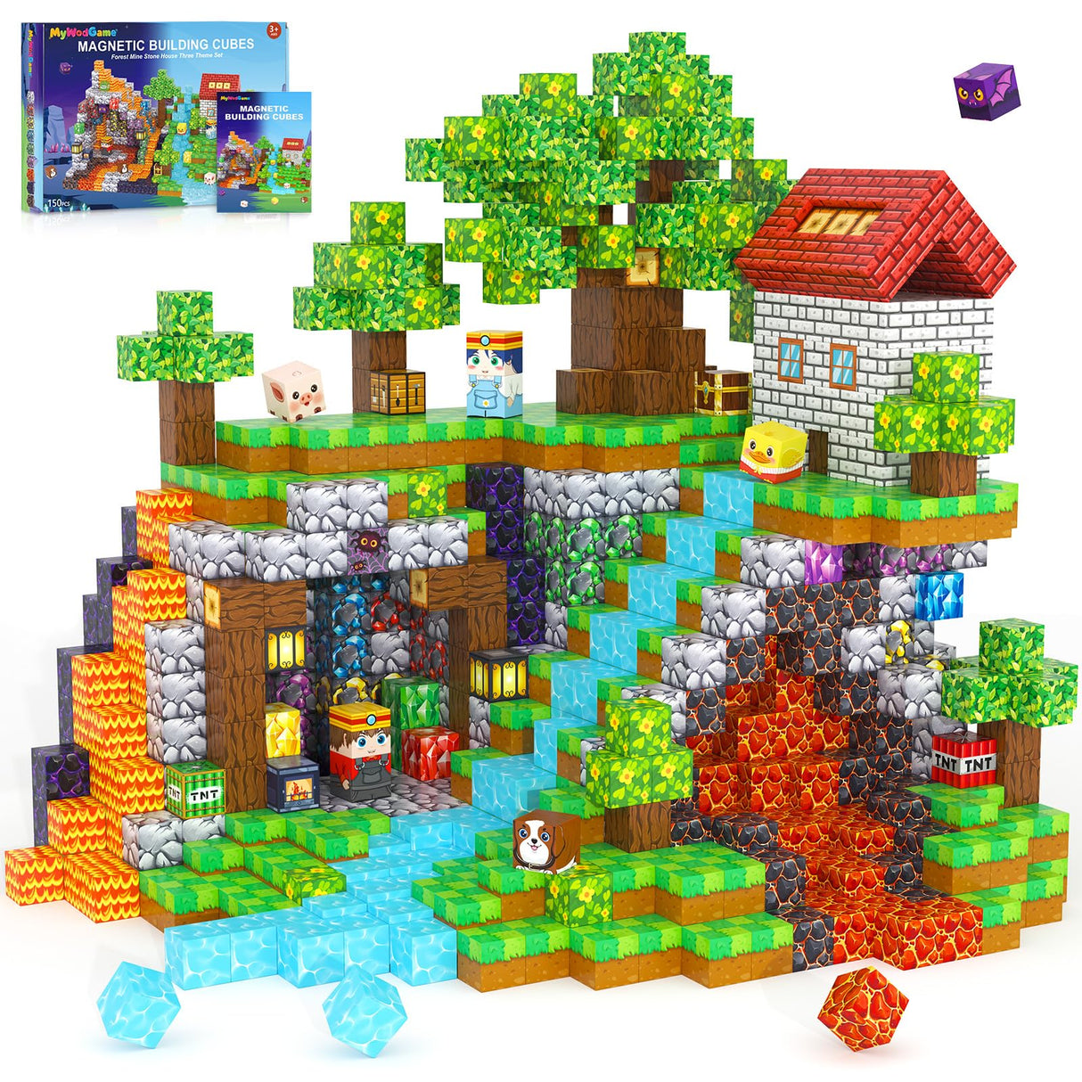 MyWodGame 150PCS Magnetic Blocks Building Toys for 3+ Year Old Boys Girls, Kids Sensory Montessori Construction Toys Christmas Birthday Gifts
