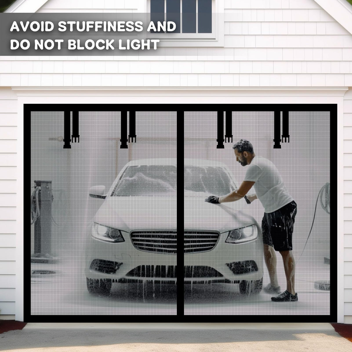 Aurelio TECH Magnetic Garage Door Screen for 1 Car 9x7 ft Single Garage Door Mesh Screen Curtain Cover Kit with Hook and Loop, Black (GSD-0009-07)