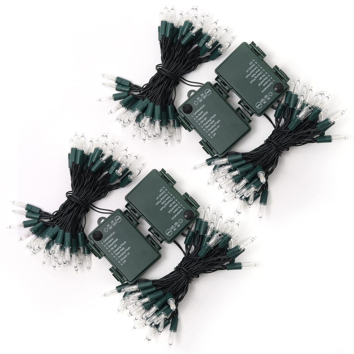 WATERGLIDE 4 Pack 50LED Outdoor Christmas Lights, 16FT Battery Operated Mini String Lights with 8 Modes & Timer, Xmas Tree Lights Waterproof for Patio Garden Party Wedding Holiday Decor, Warm White