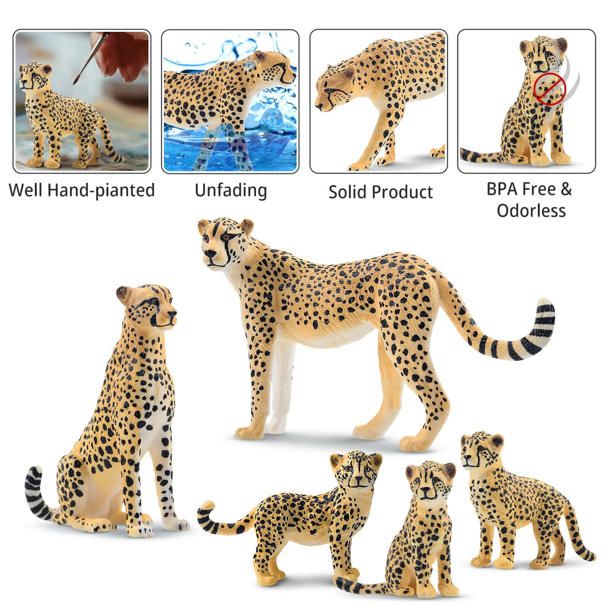 Toymany 8PCS Realistic Cheetah Figurines Toy, Cake Topper & Gift for Kids