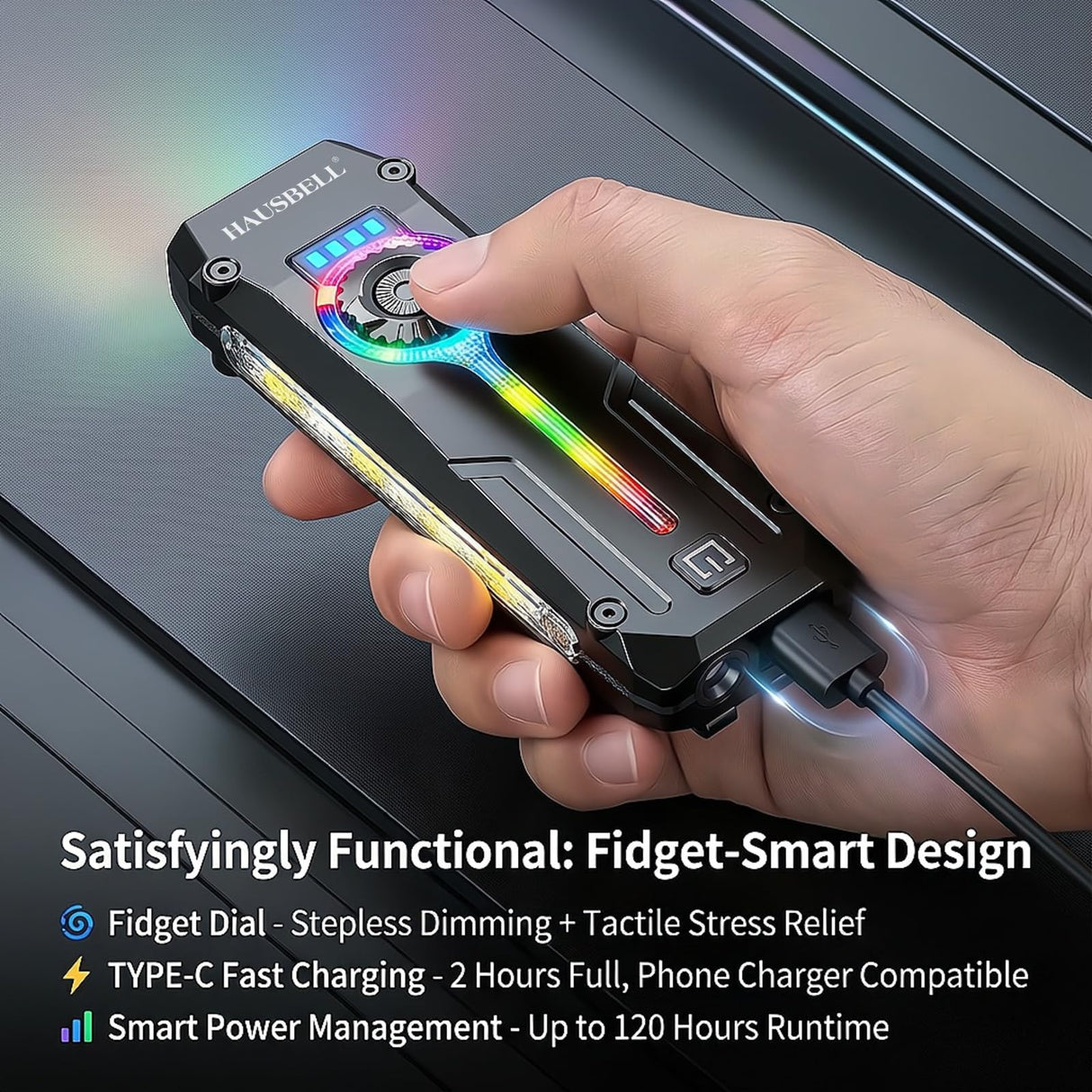 Flat EDC Flashlight, 1800 Lumens Rechargeable Pocket Light with UV & RGB, Stepless Dimming Magnetic Work Light Slim Stainless Steel Flashlight with Red Light for Cats, USB-C for Camping Home Emergency