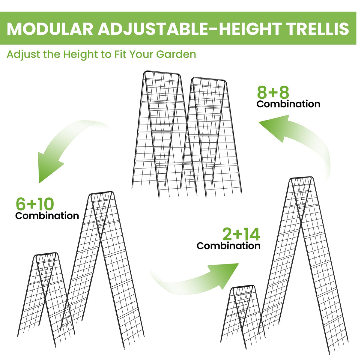 Garden Trellis for Cucumbers, 50 x 16 Inch Adjustable A-Frame Plant Support for Climbing Plants Outdoor, Vegetable, Flowers, Heavy Duty 1cm Metal Vegetable Trellis for Backyard, Raised Bed, Patio