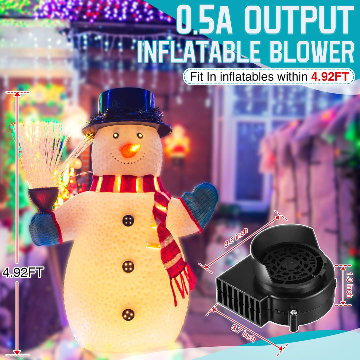 Hiboom 2 Pack Replacement Inflatable Fan Blower, 0.5A Output Air Blower for Inflatable with 3 LED, Air Blow Replacement for Halloween Christmas Yard Blow Up Decor