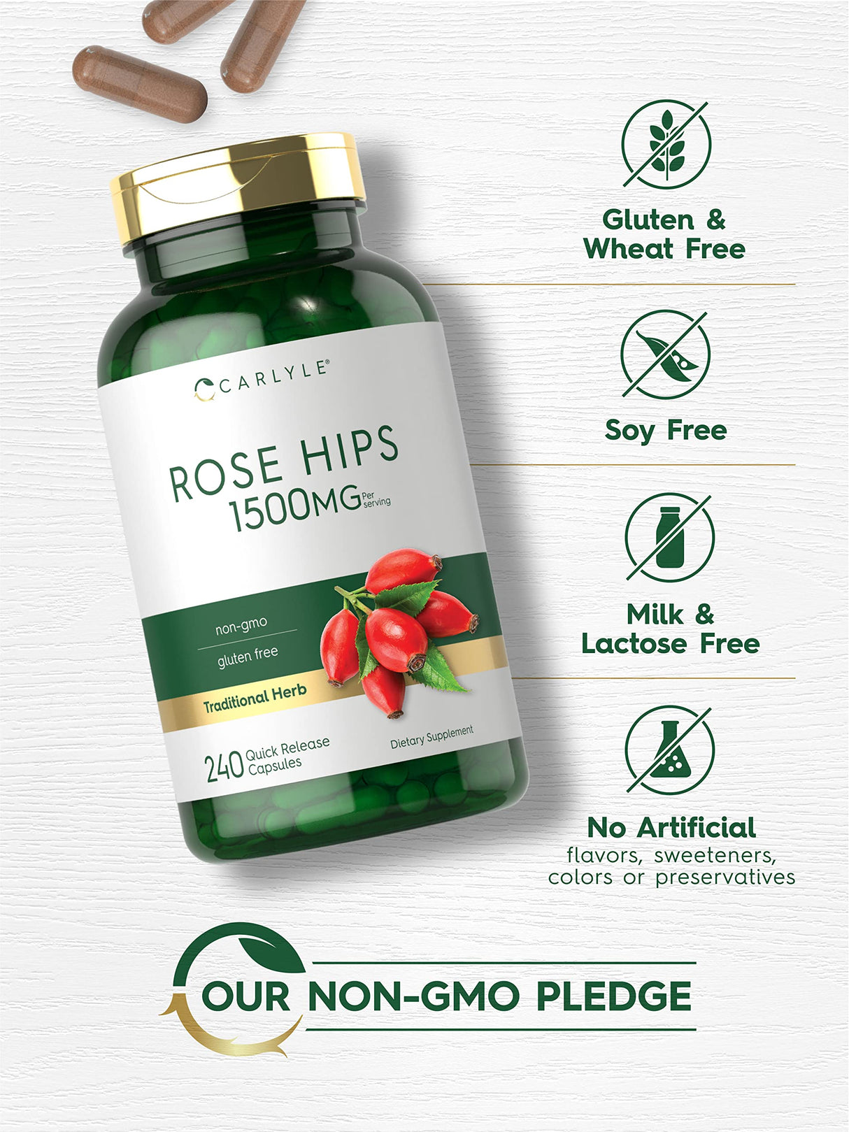 Carlyle Rose HIPS | 1500mg | 240 Quick Release Capsules | Non-GMO and Gluten Free Herbal Supplement