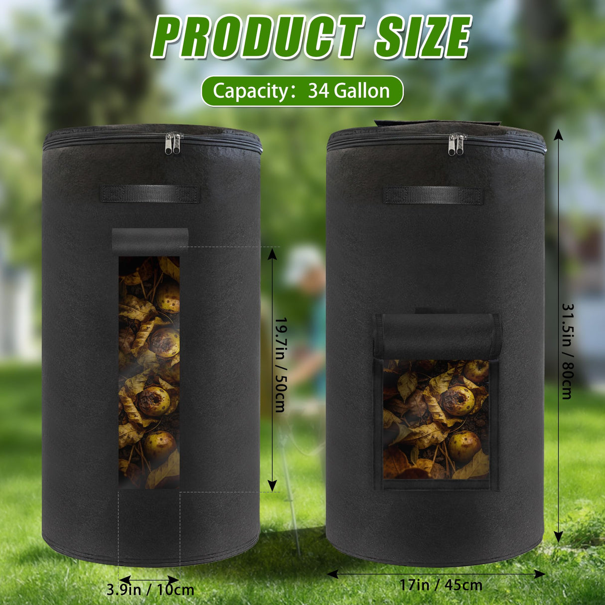 Atvkov Compost Bin Outdoor with Handles Observation Windows, 34 Gallon